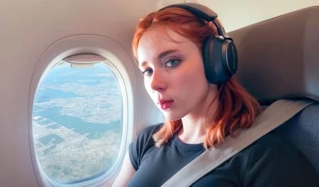 Рыжая косплей-MILF дрочит в самолёте, сосёт в апартаментах и трахается с благодарностью за жильё!